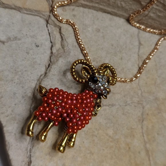 Betsey Johnson Ram Sheep pendant necklace brooch - Picture 1 of 6